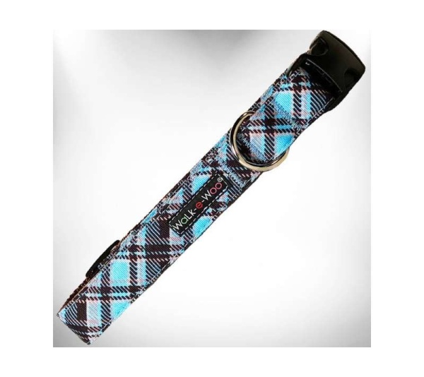 Steel Blue - Plaid Dog Collars - S 3/4" width fits 10-14" neck