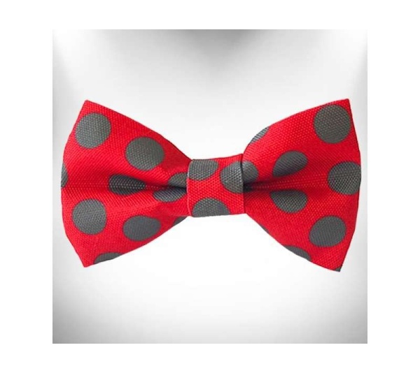 Grey Dot on Red - Polka Dot Dog Bow Tie