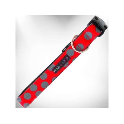 Grey Dot on Red - Polka Dot Dog Collars - XS 5/8" width fits 8-12" neck