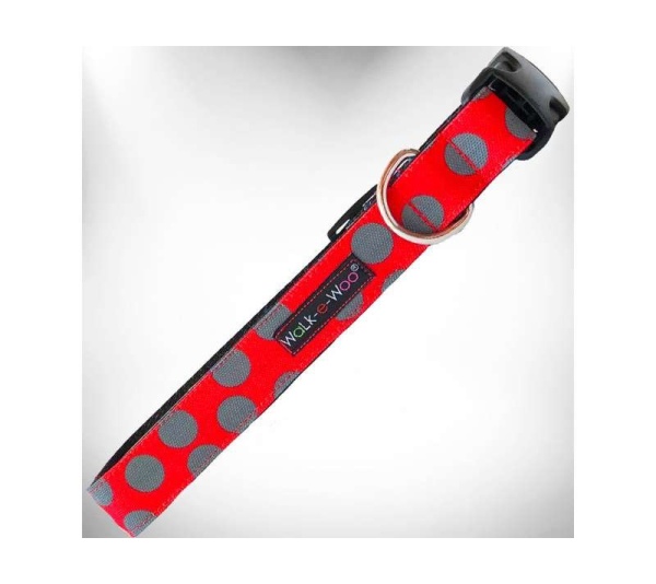 Grey Dot on Red - Polka Dot Dog Collars - XS 5/8" width fits 8-12" neck