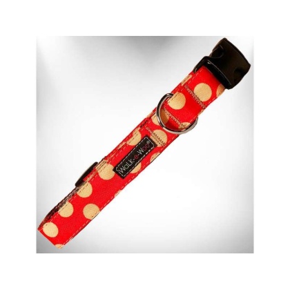 Tan Dot on Red - Polka Dot Dog Collars - M 1" width fits 12-18" neck