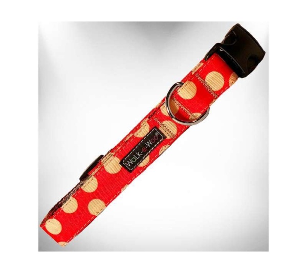 Tan Dot on Red - Polka Dot Dog Collars - M 1" width fits 12-18" neck