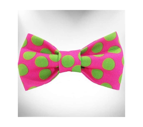 Green Dot on Pink - Polka Dot Dog - Neon Bow Tie