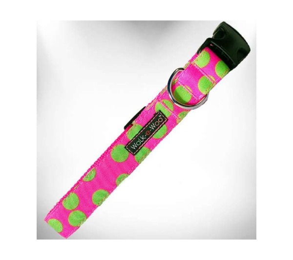Green Dot on Pink - Polka Dot Dog - Neon Collars - L 1" width fits 14-25" neck