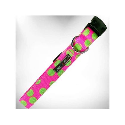 Green Dot on Pink - Polka Dot Dog - Neon Collars - S 3/4" width fits 10-14" neck