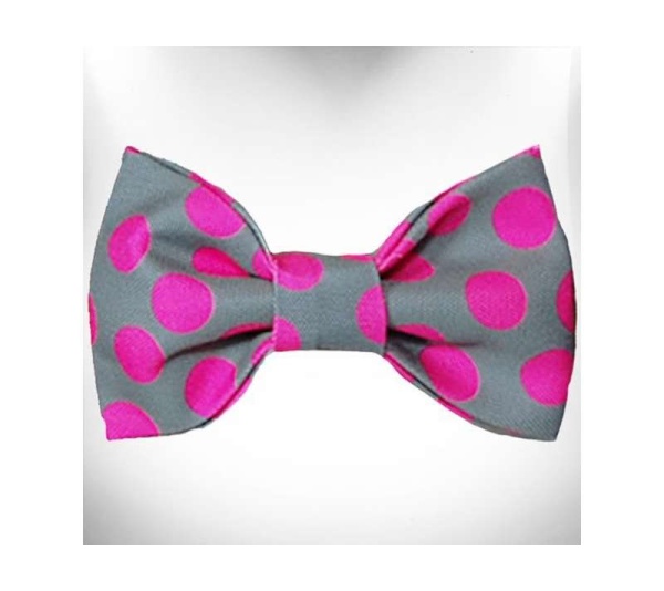 Pink Dot on Grey - Polka Dot Dog - Neon Bow Tie