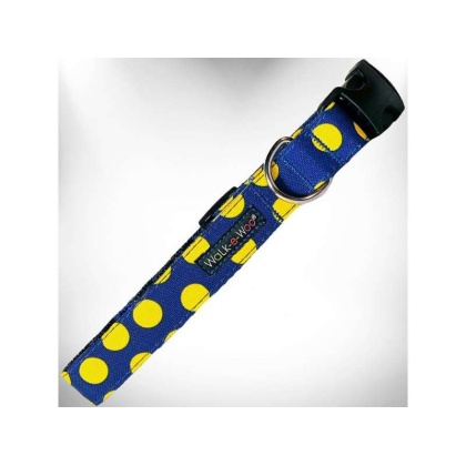 Yellow Dot on Blue - Polka Dot Dog - Neon Collars - S 3/4" width fits 10-14" neck