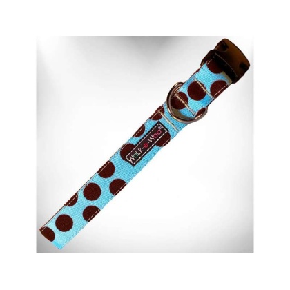 Brown Dot on Lt Blue - Polka Dot Dog Collars - L 1" width fits 14-25" neck