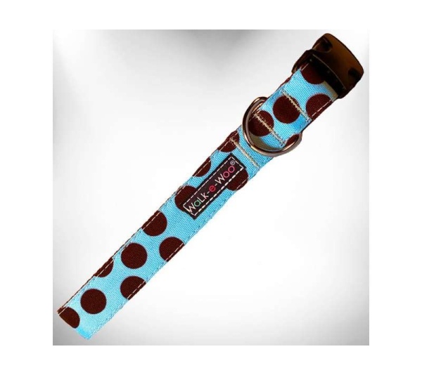 Brown Dot on Lt Blue - Polka Dot Dog Collars - XL 1.5" wide fits 18-28" neck