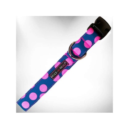 Pink Dot on Blue - Polka Dot Dog Collars - S 3/4" width fits 10-14" neck