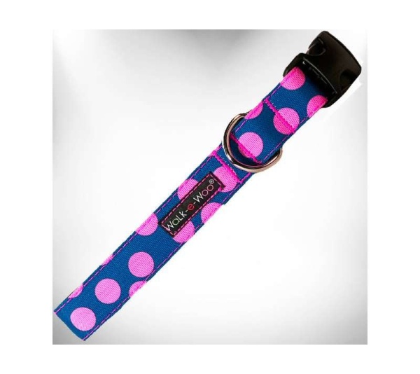 Pink Dot on Blue - Polka Dot Dog Collars - XS 5/8" width fits 8-12" neck