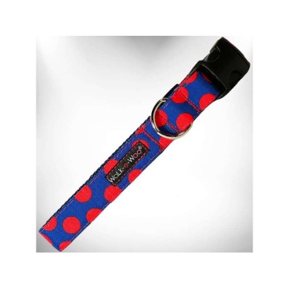 Red Dot on Blue - Polka Dot Dog Collars - XS 5/8" width fits 8-12" neck