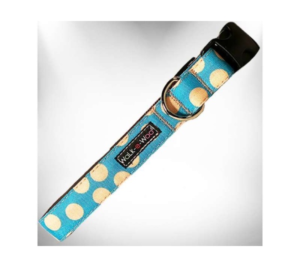 Tan Dots on Turquoise - Polka Dot Dog - Tan Dots Collars - XL 1.5" wide fits 18-28" neck