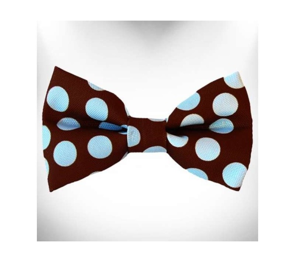 Blue Dot on Brown - Polka Dot Dog Bow Tie