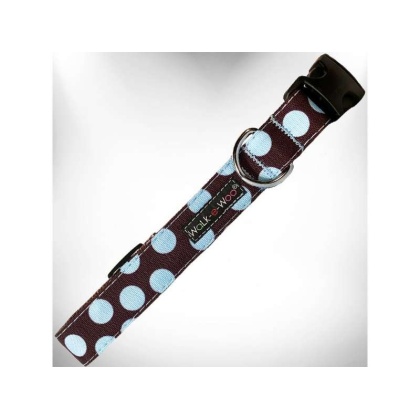 Blue Dot on Brown - Polka Dot Dog Collars - XL 1.5" wide fits 18-28" neck