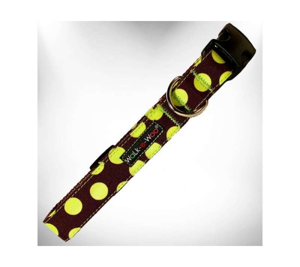 Green Dot on Brown - Polka Dot Dog Collars - L 1" width fits 14-25" neck