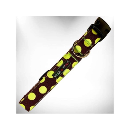 Green Dot on Brown - Polka Dot Dog Collars - XS 5/8" width fits 8-12" neck