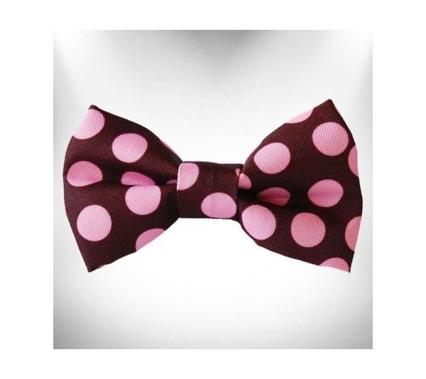 Pink Dot on Brown - Polka Dot Dog Bow Tie