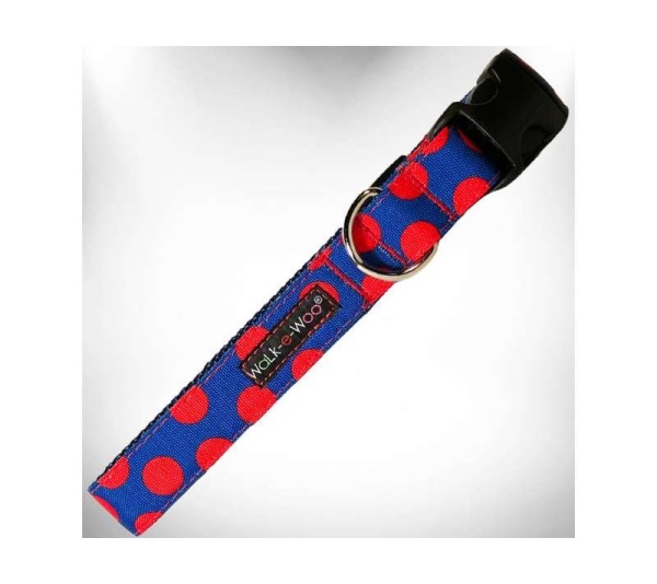 Red Dot on Blue - Polka Dot Dog Collars - L 1" width fits 14-25" neck