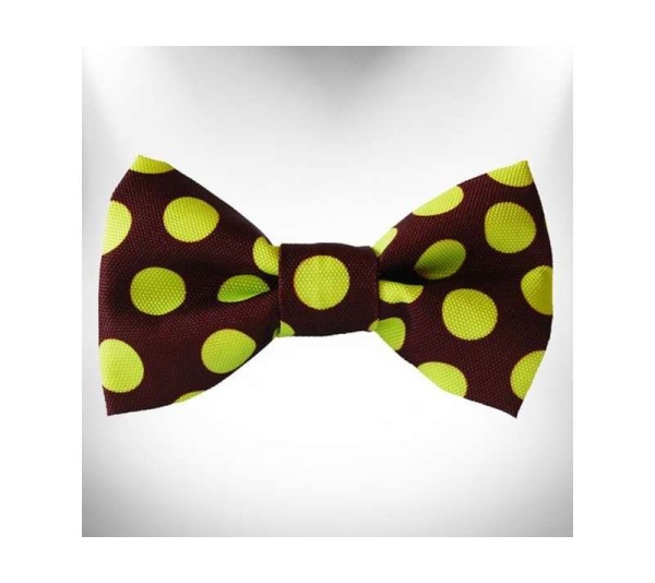 Green Dot on Brown - Polka Dot Dog Bow Tie