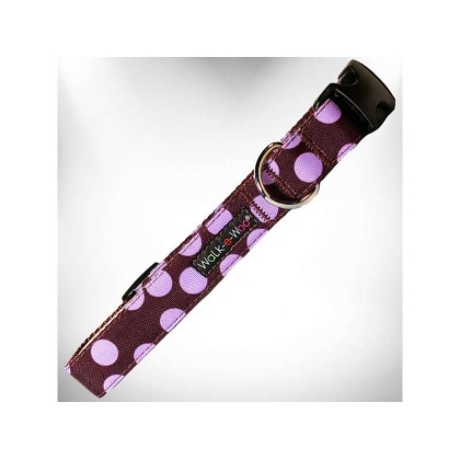Purple Dot on Brown - Polka Dot Dog Collars - L 1" width fits 14-25" neck