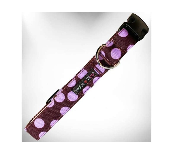 Purple Dot on Brown - Polka Dot Dog Collars - L 1" width fits 14-25" neck