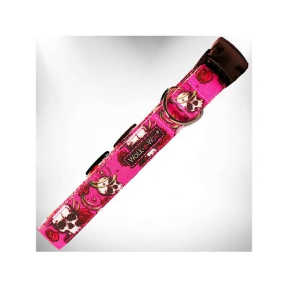 Pink Skulls n' Roses - Tattoo Dog Collars - S 3/4" width fits 10-14" neck