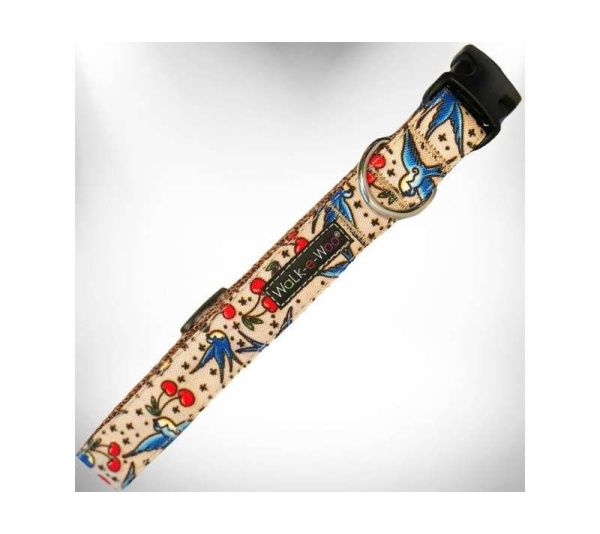 Bluebird & Cherries - Tattoo Dog Collars - XL 1.5" wide fits 18-28" neck