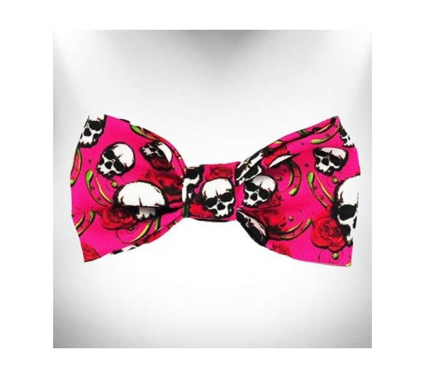 Pink Skulls n' Roses - Tattoo Dog Bow Tie