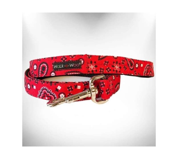 Red - Bandana Dog Leads  - REGULAR Lead 1" width- 5' length