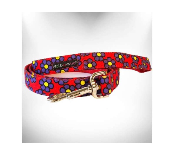 Purple  - Daisies Dog Leash - THIN 5/8" width- 5' long