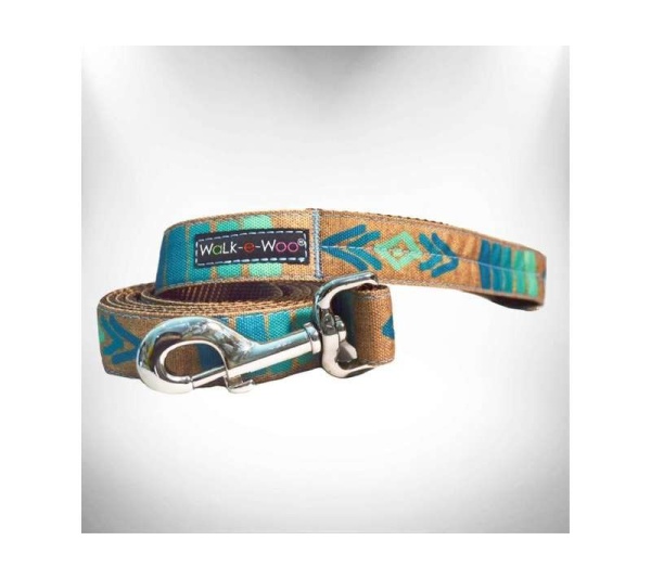 Tribal Teal  - Dog Leash - REGULAR 1" width- 5' long
