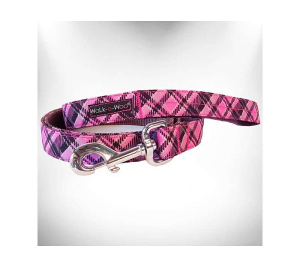 Hot Pink - Plaid Dog Leads  - THIN Lead 5/8" width- 5' length