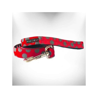 Grey Dot on Red - Polka Dot Dog Leads - THIN Lead 5/8" width- 5' length