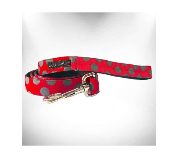 Grey Dot on Red - Polka Dot Dog Leads - THIN Lead 5/8" width- 5' length