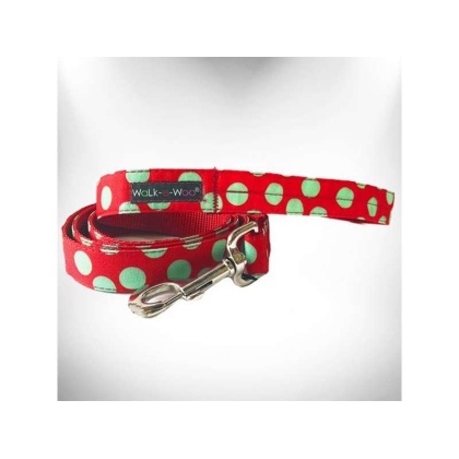 Mint Green Dot on Red - Polka Dot Dog Leads - REGULAR Lead 1" width- 5' length