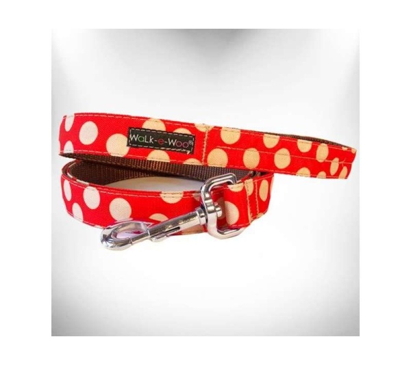 Tan Dot on Red - Polka Dot Dog Leads - REGULAR Lead 1" width- 5' length