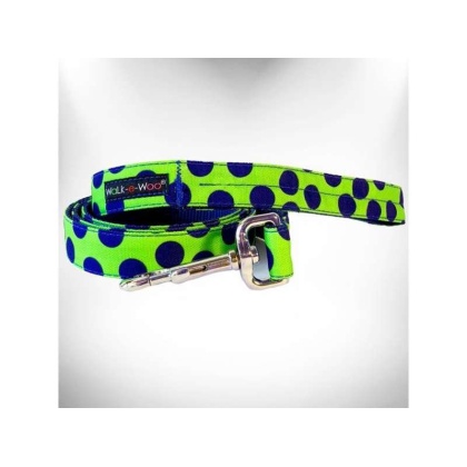 Blue Dot on Green - Polka Dot Dog - Neon Leads  - REGULAR Lead 1" width- 5' length