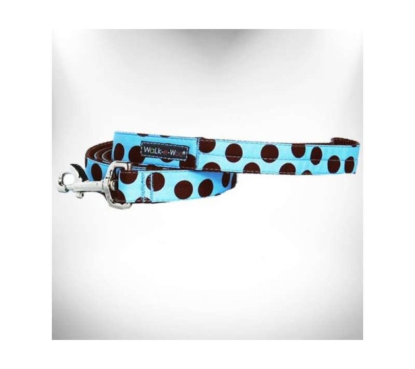 Brown Dot on Lt Blue - Polka Dot Dog Leads  - THIN Lead 5/8" width- 5' length