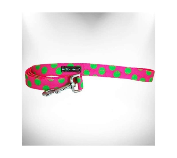 Green Dot on Pink - Polka Dot Dog - Neon Leads  - THIN Lead 5/8" width- 5' length