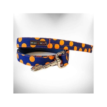 Orange Dot on Blue - Polka Dot Dog Leads  - THIN Lead 5/8" width- 5' length