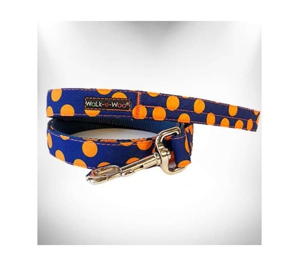 Orange Dot on Blue - Polka Dot Dog Leads  - THIN Lead 5/8" width- 5' length