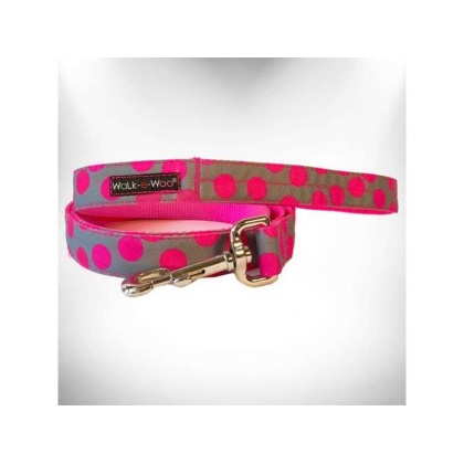 Pink Dot on Grey - Polka Dot Dog - Neon Leads  - REGULAR Lead 1" width- 5' length