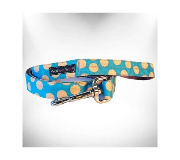 Tan Dots on Turquoise - Polka Dot Dog - Tan Dots Leads  - REGULAR Lead 1" width- 5' length