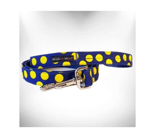 Yellow Dot on Blue - Polka Dot Dog - Neon Leads  - REGULAR Lead 1" width- 5' length