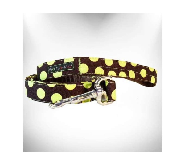 Green Dot on Brown - Polka Dot Dog Leads  - THIN Lead 5/8" width- 5' length