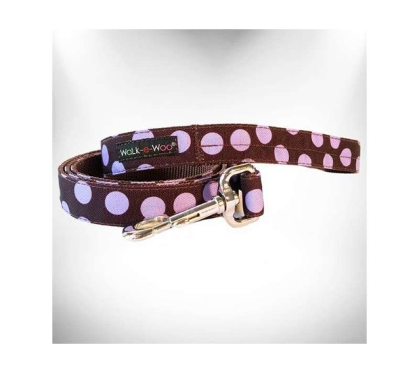 Purple Dot on Brown - Polka Dot Dog Leads  - REGULAR Lead 1" width- 5' length