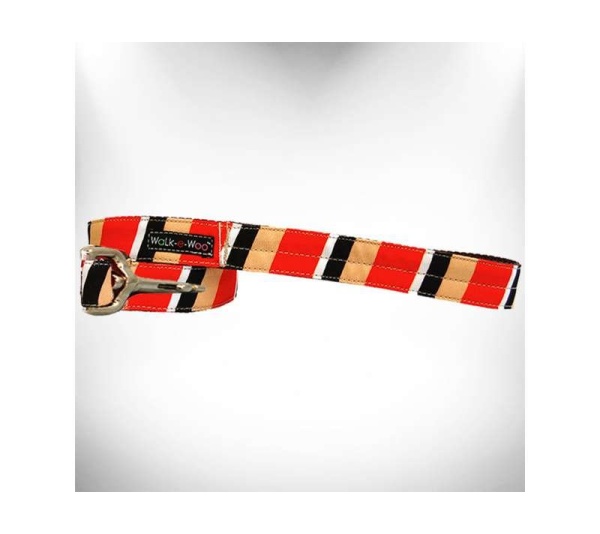 Red/Tan  - Stripes Dog Leash - THIN 5/8" width- 5' long