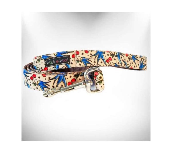 Bluebird & Cherries - Tattoo Dog Leads  - THIN Lead 5/8" width- 5' length