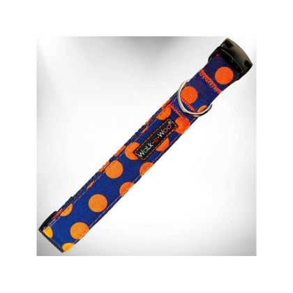 Orange Dot on Blue - Polka Dot Dog Collars - M 1" width fits 12-18" neck